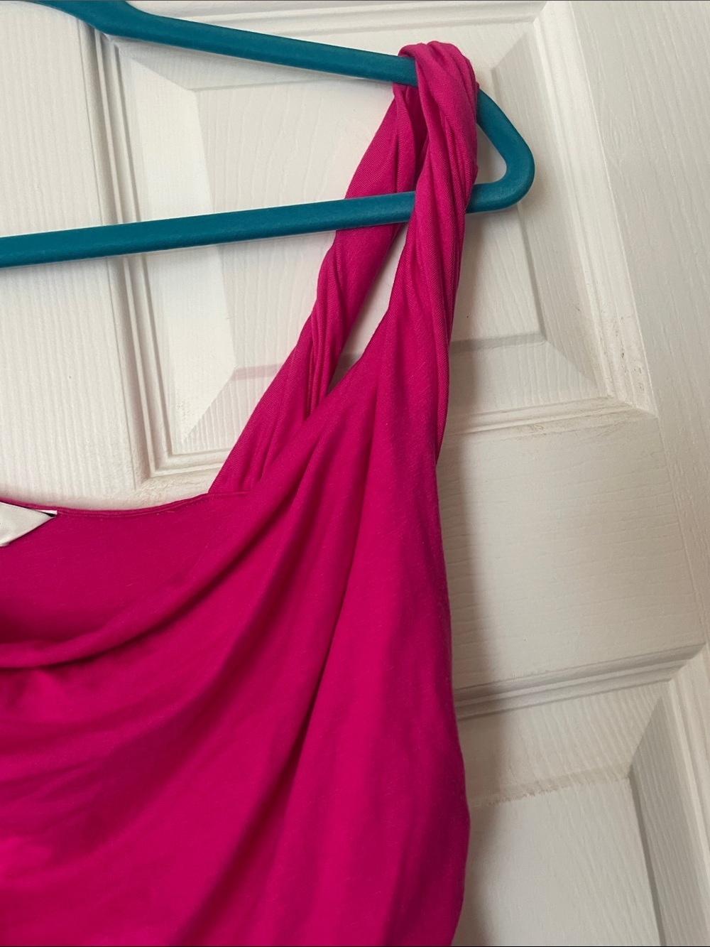 One-Shoulder Fuchsia Ruched Mini Dress - Picture 6 of 9